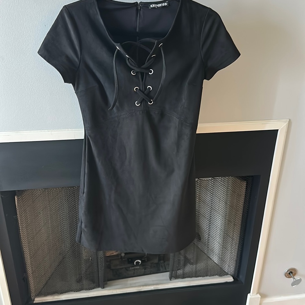 Express black velvet cross neck mini dress